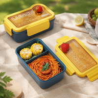 Boîte à lunch bento en plastique compatible micro-ondes, étanche, 2 compartiments, rectangulaire, avec couverts, pour étudiants et bureau