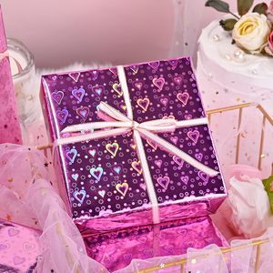 Beautiful and romantic pink holographic iridescent metallic hearts foil <b>wrapping</b> <b>paper</b> for Valentine's Day and wedding - Product Image 1
