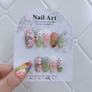 <span class=keywords><strong>Faux</strong></span> <span class=keywords><strong>ongles</strong></span> à presser faits main, 10 pièces, design amande, en ABS, modèle tendance, gravure florale personnalisée - Product Image 5