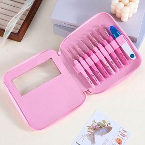 New Pink 9pcs/set DIY Yarn Knit Ting Needle Craft Tools Accessory Soft Rubber Handle Aluminum <b>Crochets</b> <b>Hooks</b> - Product Image 4