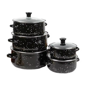 Ensemble de 5 ustensiles de cuisson en émail avec marmite à soupe et faitout à pois noir et à double poignée, en stock, vente en gros - Product Image 4