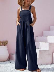 Women's Summer Blend Wide Leg Overalls <strong>Jumpsuit</strong> Casual Sleeveless <strong>Baggy</strong> Overall <strong>Jumpsuit</strong> for Vacation - Product Image 1