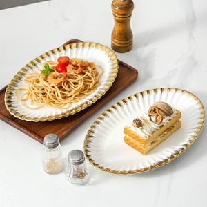 Stoviglie in ceramica con bordo dorato LETAOTAO per uso domestico; Piatto da pranzo occidentale, bistecca, per piatti da ristorante per matrimoni. - Product Image 4