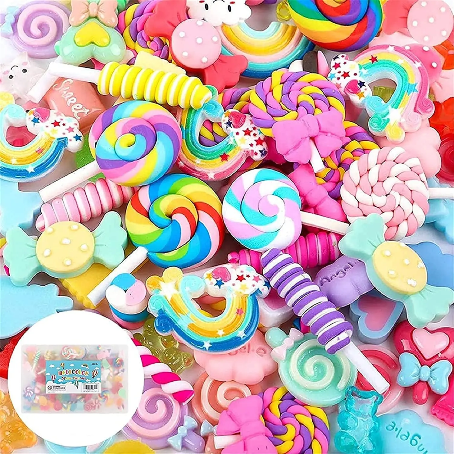 120pcs Slime Cute Charms Set Harz Candy Charms Gemischte verschiedene Flatback Slime Beads Making Supplies für DIY Phone Craft Making