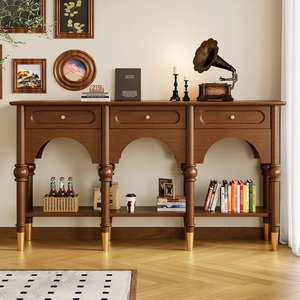 Mid-Century Retro Solid Wood Sideboard <strong>French</strong> &amp; American Style Console Table with <strong>Shelves</strong> &amp; Drawers for Hotel &amp; Living Room - Product Image 3