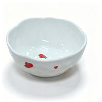 Bol en céramique ondulé de 5 pouces, motif dessin animé de Noël, peint à la main, cœur rouge, poivron, 370 ml, compatible lave-vaisselle, 0,35 kg, pour desserts