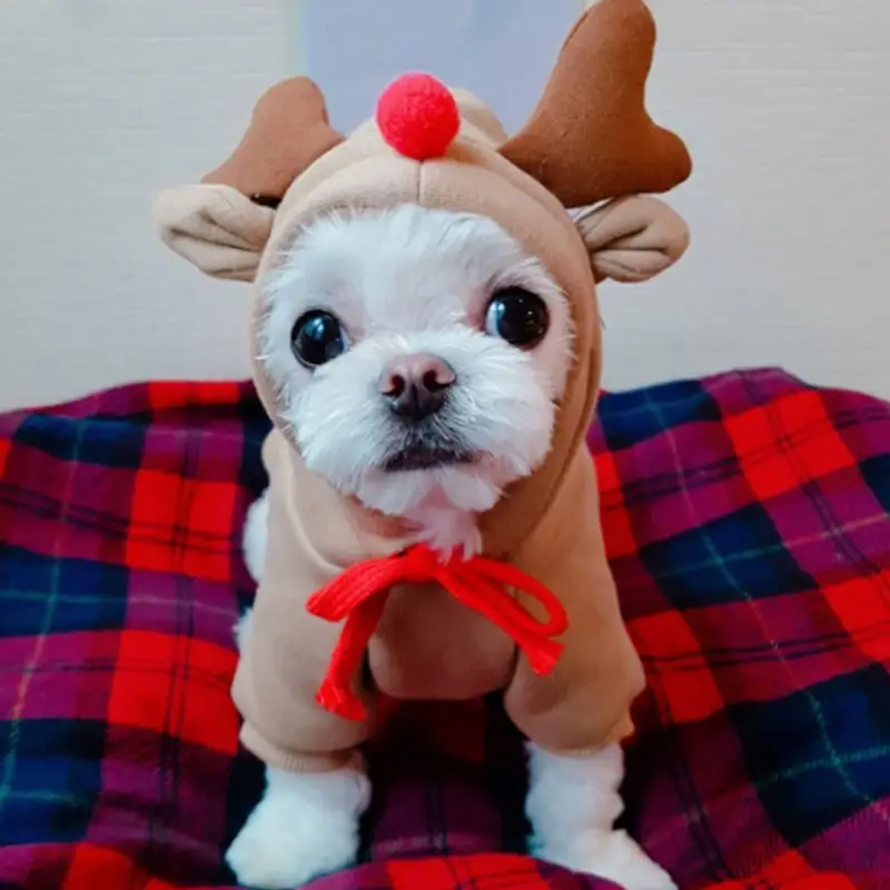 Hot Sale Christmas Elk Costume Clothes Warm Pet Dog Cat Clothes Puppy Deer Cute Costume