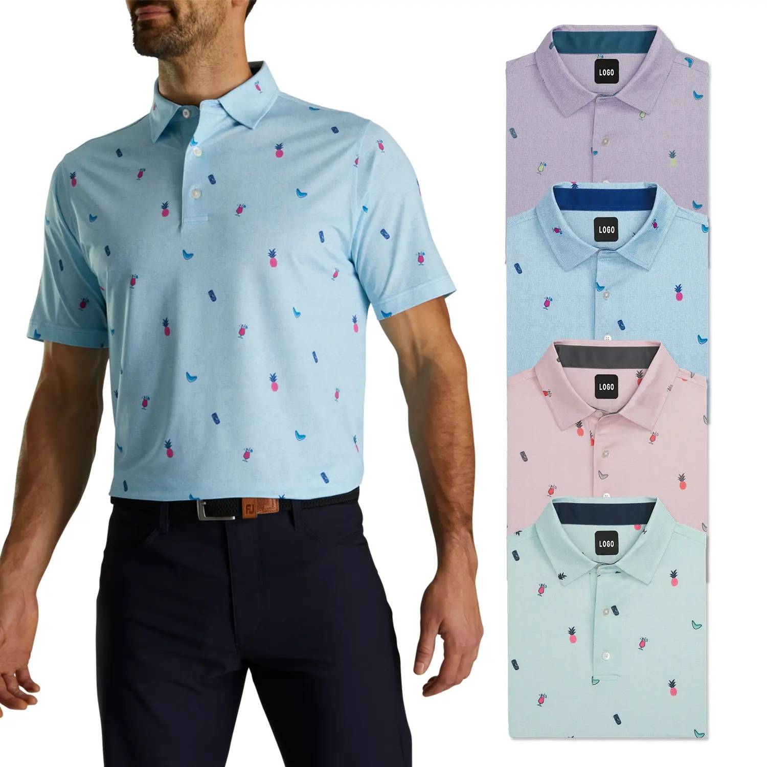 Custom Logo Hoge Kwaliteit Allover Print Casual Zomer Print Korte Mouw T-Shirt Heren Kleding Leverancier Golf Polo Shirt