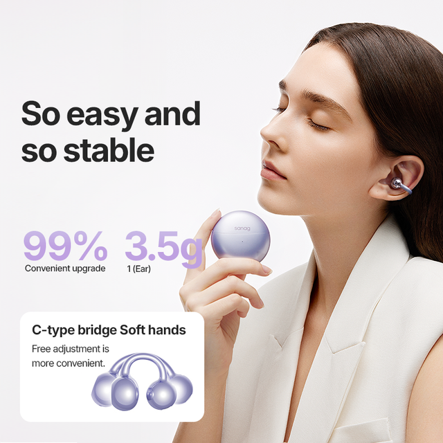 Sanag S6S Pro Free Clip Open Ear TWS Earbuds 3D Stereo Sound for Wireless Sport Headphones with 10-15 Hours Battery Life