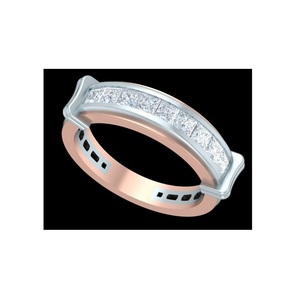 Banda de boda de diamante de laboratorio de corte brillante redondo Simple chapado en oro de dos tonos para compromiso y regalo de aniversario para sus fiestas - Product Image 1