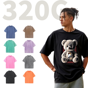 Shengshi เสื้อยืดผู้ชายคอกลมผ้านิ่มขนาดใหญ่320g โลโก้ยิมย้อนยุคซักได้แบบลำลอง5ชิ้นเสื้อยืดฮิปฮอป - Product Image 1