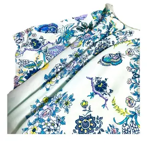 Оптовая продажа ткани 3d бабочки цветочный принт полиэстер Льняной текстиль для женского платья