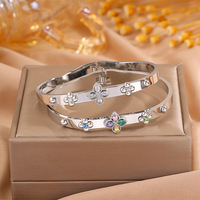 Bracelet ajustable en acier inoxydable avec trèfle et zircon, style coréen, étanche, pour femme