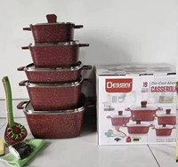 Ensemble de casseroles carrées en aluminium forgé 19 pièces, revêtement antiadhésif en granit, casseroles de 20 à 32 cm, collection d'ustensiles de cuisine