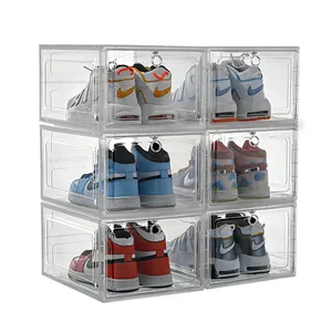 Customized Logo Hot 6 Pack Set Stackable Shoe Storage Box Crates Plastic Clear Sneaker Box For Shoes Display Shoe Case