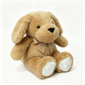 Peluche de cachorro personalizado color canela con orejas caídas y lazo, peluche de perro en pose sentada, peluche de cachorro con almohadillas de satén blancas. - Product Image 1