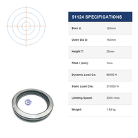 Roulement à billes de butée 51124 120x155x25mm en acier chromé pour grue axiale et presse hydraulique