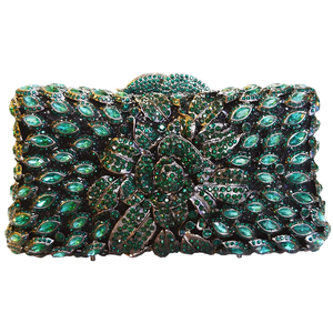 Sac de soirée pour femme en forme d'oreiller, orné de cristaux floraux centraux et de strass, pochette à chaîne amovible pour les fêtes - Product Image 1