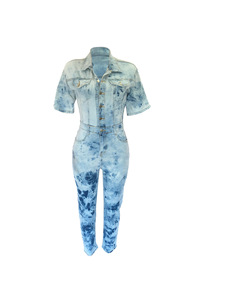 Combinaison en jean pour femme, col en V, moulante, décontractée, pour sortir, vente en gros directe d'usine 2025, avec boutons - Product Image 3