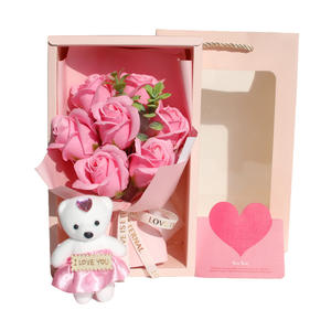 Bouquet di Fiori di Sapone a Forma di <span class=keywords><strong>Orsetto</strong></span> Fatto a Mano per San Valentino e Festa della Mamma <span class=keywords><strong>con</strong></span> 7 Rose, Confezione Regalo Creativa per Insegnanti - Product Image 6