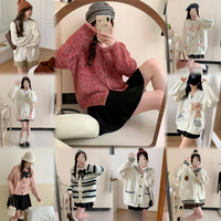 Femmes brodé Floral tricot Cardigan pull tissé à la main épais laine col en v à manches longues bouffantes en gros hiver Cardigan pull