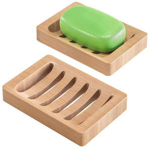 Porte-savon en bambou rectangulaire, design minimaliste, auto-drainant, rangement pour salle de bain - Product Image 1
