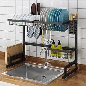 Nuevo diseño caliente popular de acero inoxidable revestimiento negro organizador de cocina juego de cuchillo plato de secado rack