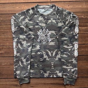 Designer <span class=keywords><strong>Camo</strong></span> Rhinestone tricoté coton gaufré <span class=keywords><strong>T-shirt</strong></span> pour hommes à manches longues Boxy recadrée Streetwear Tee Pour Hombre <span class=keywords><strong>T-shirt</strong></span> - Product Image 6