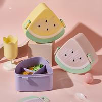 Lonchera Infantil con Diseño de Sandía, Ecológica, Hermética, con 3 Compartimentos, Apta para Microondas, con Cubiertos