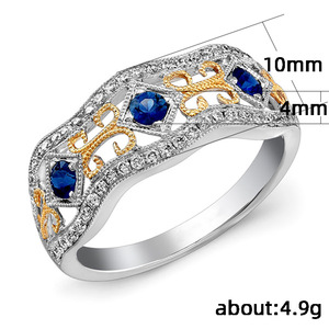 Anello da donna con motivo traforato bicolore, pietra scintillante, gioiello geometrico alla moda - Product Image 5