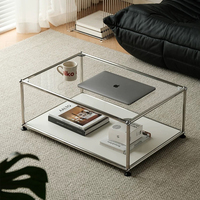 Table basse en verre de style vintage moderne minimaliste avec structure en acier inoxydable, design modulaire pour les petits salons