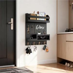 Wall Mounted Mail And Key Organizer With <b>Shelves</b> And <b>Hooks</b> For Entryway Storage Home Decor - Product Image 1
