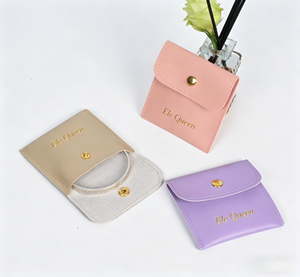 Wholesale Custom Logo PU <b>Leather</b> Jewelry Pouch With Snap Button Envelope Style for Earring Necklace <b>Bracelet</b> Ring Packaging - Product Image 5