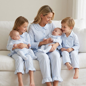 Pigiami in Cotone per Bambini Inverno 2026, Set Blu a Righe per Ragazzi e Ragazze, Abbigliamento Coordinato per Famiglia - Product Image 1