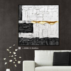 Tranh sơn dầu hiện đại màu đen trắng và vàng handpainted trừu tượng tối giản tác phẩm nghệ thuật vải tường nghệ thuật - Product Image 1