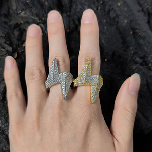 Custom Bling Lightning Bolt VVS Moissanite <b>Ring</b> 925 Silver Real Gold Plated Hip Hop <b>Iced</b> Out Diamond Setting Jewelry Wholesale - Product Image 1