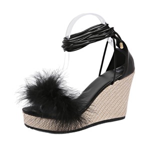 Women Wedge European American Style Platform <b>Sandals</b> With Straps Summer New Thick-Soled Platform Furry <b>Sandals</b> Large - Product Image 5