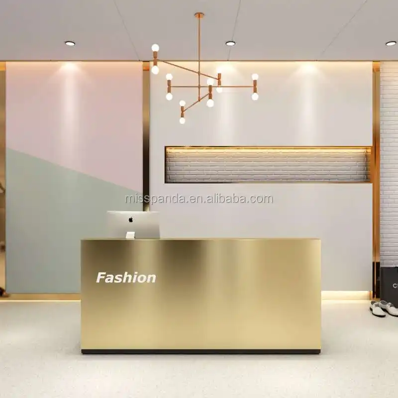 Light Luxury Stainless Steel Golden Salon Furniture Standard Size Reception for Interior Concept on Clinic Modern 1PCS Wood