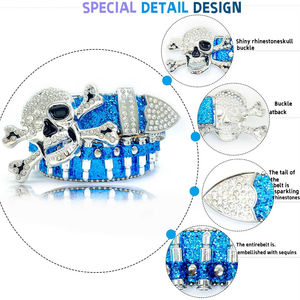 <span class=keywords><strong>Cintura</strong></span> Unisex da Cowboy <span class=keywords><strong>con</strong></span> Fibbia a Teschio Intarsiata di Strass, Design alla Moda e Cinturino Scintillante, Colore Argento - Vendita all'Ingrosso - Product Image 6