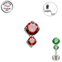 Fashion Stud Diamond Earrings for Women Colorful G23 Titanium Piercing Jewelry Flat Tragus Snug Double Zircon Gemstone Earrings