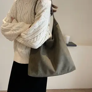 Bolso Tote de Ante Sintético para Mujer, Estilo Retro, Gran Capacidad, Color Sólido, Cierre de Broche, para Trabajo y Uso Diario, Regalo de Año Nuevo, Venta al Por Mayor - Product Image 1