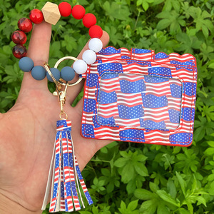 Nuevo Monedero de Muñeca para <span class=keywords><strong>Mujer</strong></span> en Oferta, con Estampado de la Bandera del Día de la Independencia, Tarjetero de PVC con Borla - Product Image 1