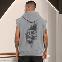 Sudadera con capucha de polialgodón OEM sin mangas, estilo atlético, con cuello en V, rompevientos, estampado con efecto lavado ácido