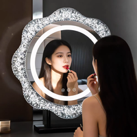 Miroir de maquillage de bureau LED avec cadre en cristal, miroir de beauté rond intelligent pour la table de maquillage de la chambre - Style Instagram