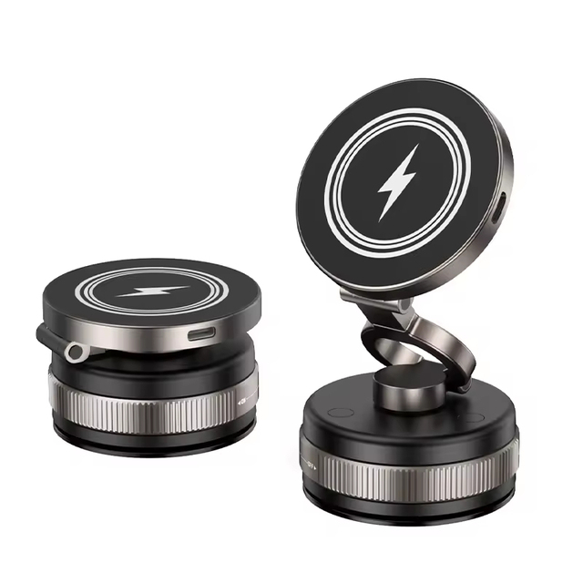 New Alloy Metal Portable 15W Wireless Charger Mini Car Mount Magnetic Mobile Stand Phone Holder for iphone