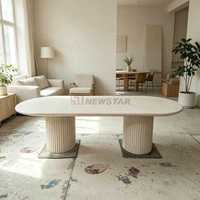 Table à manger en marbre blanc, design moderne, meubles en pierre durables pour la maison
