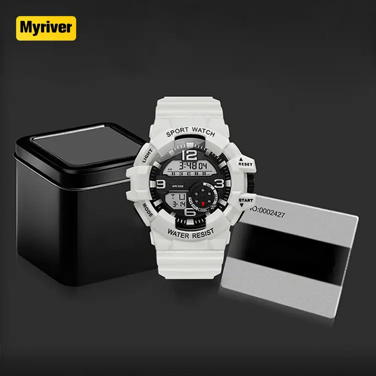 Myriver relógio de pulso, novo design moderno relógio de pulso dos homens relógios digitais de aço inoxidável de quartzo led