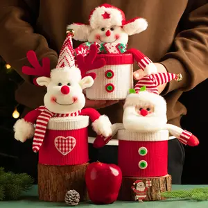صندوق هدايا تفاح محبوك من القطيفة يخلق جوًا إبداعيًا للكريسماس عروسة سانتا كلوز صندوق فاكهة آمن برطمان حلوى