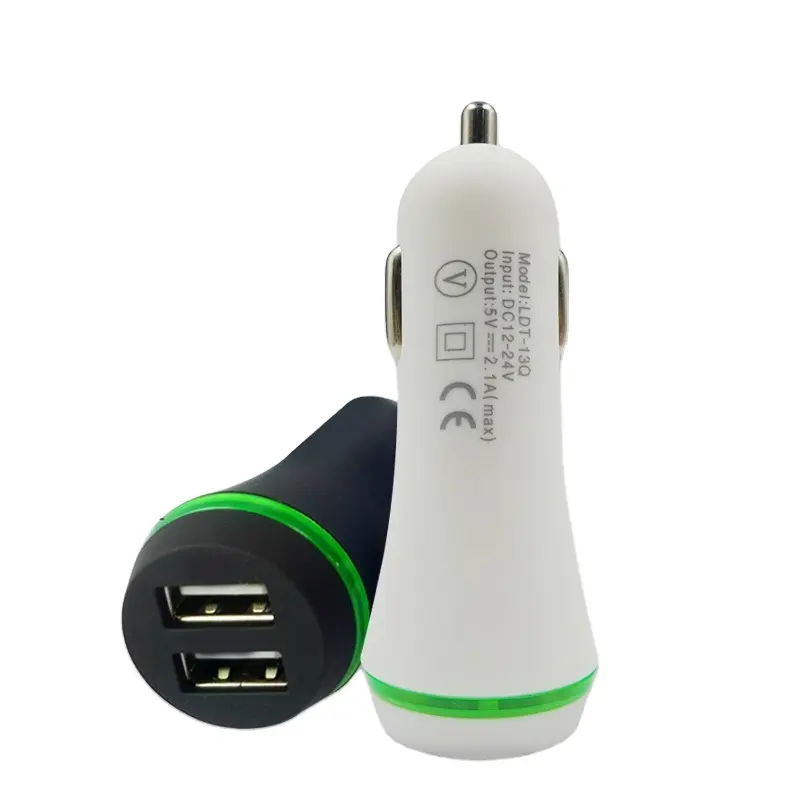 Cargador De Carro Usb Car Charger Adapter 5V 2.1A 12v 24v 2 Usb Port With Led Light