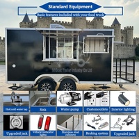 Remorque de restauration mobile carrée noire mate personnalisée avec intérieur en acier inoxydable et climatisation pour les grands événements extérieurs, parcs, festivals et entreprises de restauration.